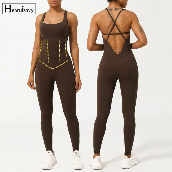 Women's Fitness Jumpsuit Bodysuits Yoga Clothes Push Up Gym One Piece Suit Women Workout Rompers Female