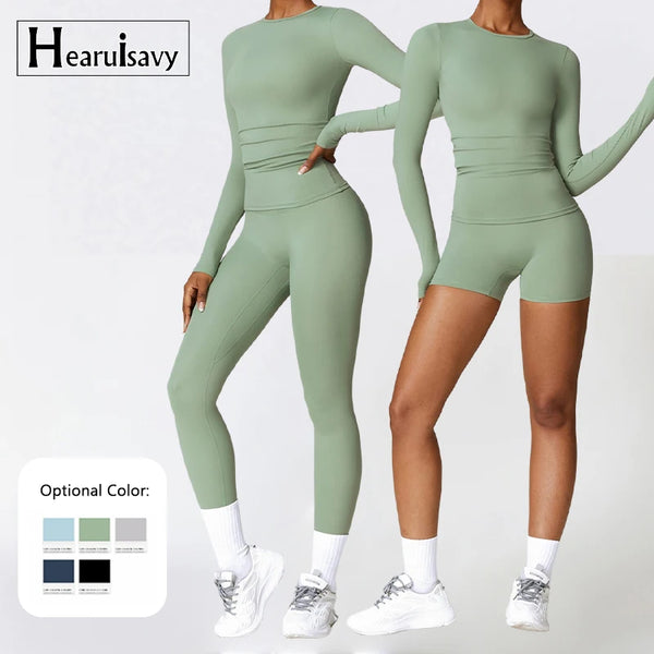 2 Pieces Long-Sleeved Shirt Sports Suit Women Gym Yoga Set High Waist