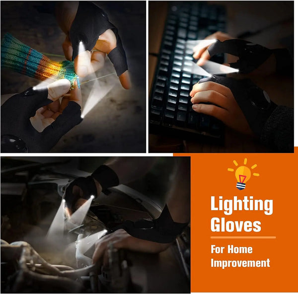 Unisex Waterproof Fingerless LED Light Gloves