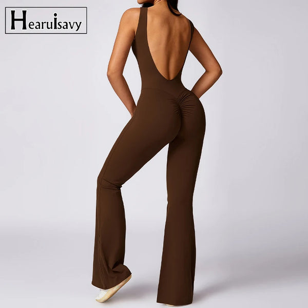 Tracksuit Sleeveless Backless Sports Jumpsuit Women Flared Jumpsuit Yoga Clothes Workout Bodysuits