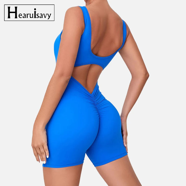 One Piece Scrunch Sports Jumpsuit Women Gym Yoga Jumpsuit Fitness Clothes Sexy Bodysuits Female